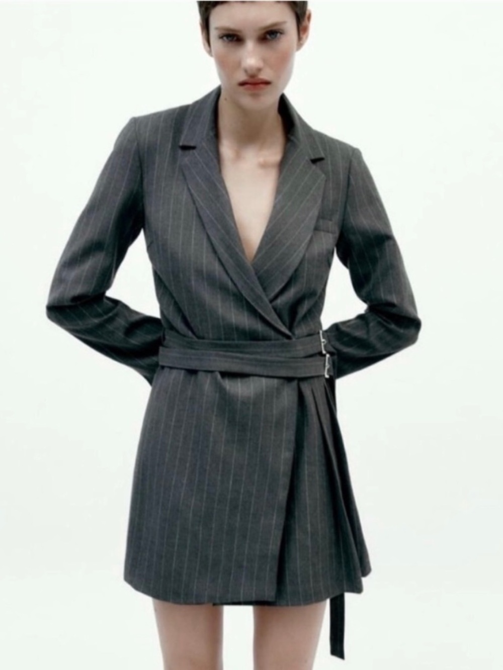 Zara pinstripe, pleated blazer dress size medium